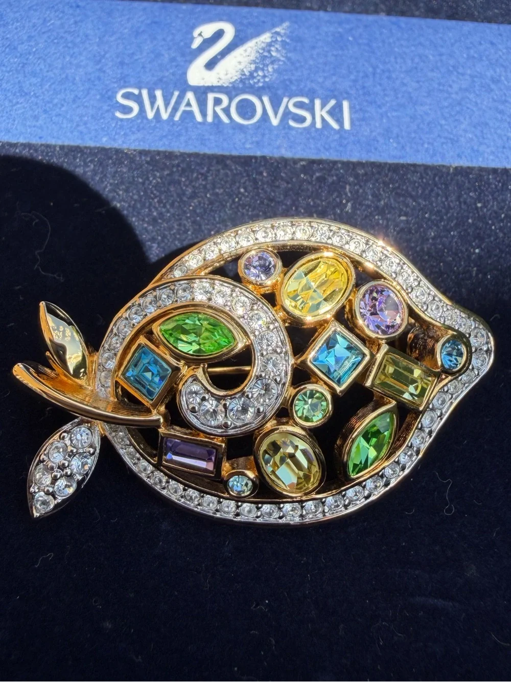 SWAROVSKI Crystal Colorful Gemstone Design Fish Brooch Soo unique with box